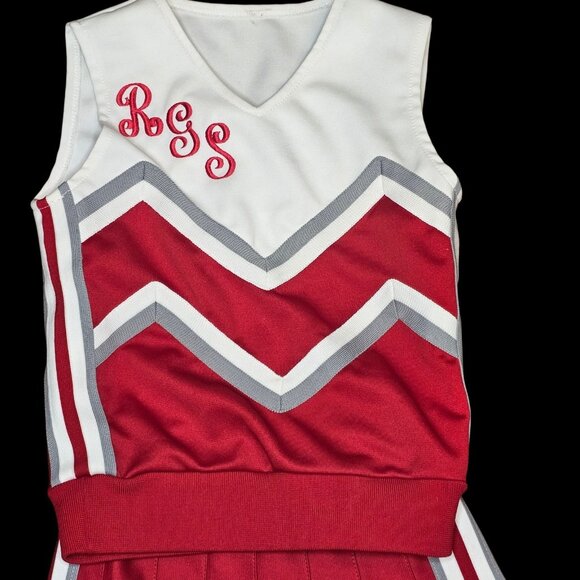 VTG 90s Cheerleader Uniform Outfit Shirt Pleated Skirt Red White RGS Sz XS USA - Picture 2 of 11